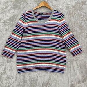 Talbots Round Neck 3/4 Sleeve Gray Striped Lightweight Sweater Top